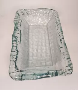 Authentic Recycled Sea Green Blown Glass Rectangular Dish Weaved Planter 8" - Picture 1 of 11