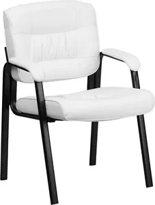 White Leather Reception Area Side Chair - Waiting Room Office Chair - Picture 1 of 7