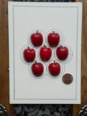 Vintage Red Bakelite ? 3D Apples Fruit Realistic Button (s) on Card Collection - Image 1 of 3