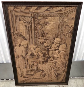 C. Mid 1880s Vintage Framed French Tapestry Art 27" X 40.5" Aristocrat Politics - Picture 1 of 6