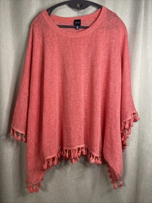 Poncho coral con flecos Blue Saks Fifth Avenue para mujer - talla única Foto 1 de 4