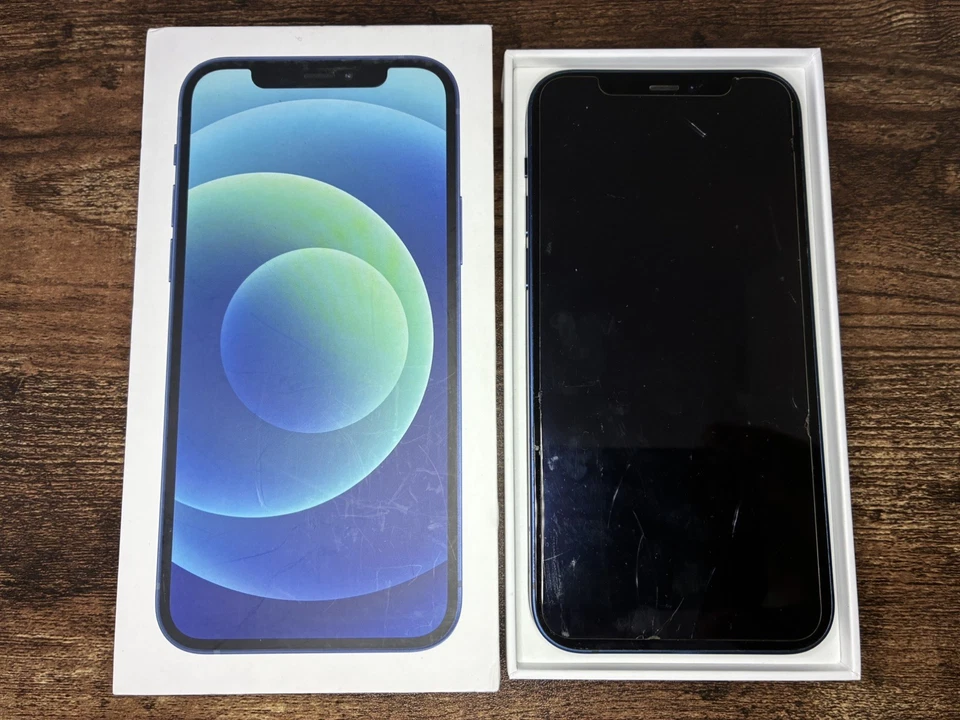 Apple iPhone 12 - 64GB - Blue (Unlocked) *Damaged Rear Glass* - In Original Box - Image 1 of 4