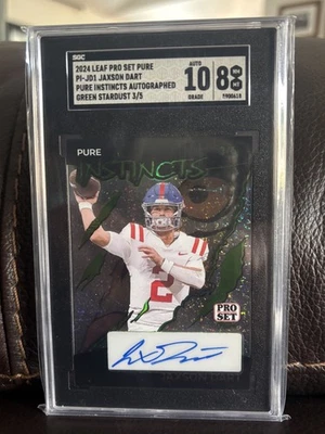 2024 Pro Set Pure Jaxson Dart Pure Instincts Auto Green Stardust /5 SGC 10 / 8 - Image 1 of 2