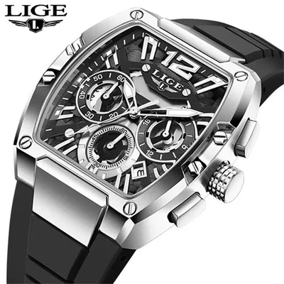 LIGE Men Quartz Watch Rectangle Wristwatch Chronograph Sport Boy Outdoor Watches - Image 1 of 4