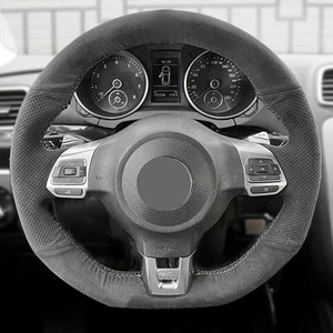 Suede Black Steering Wheel Cover For VW Golf 6 GTI 2009 2010 2011 2012 2013 2014 - Picture 1 of 9