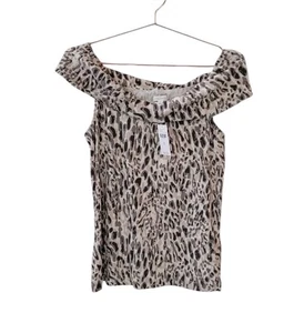 New PILCRO Anthropologie XL Animal Print Off The Shoulder Twist Rib Top Women - Picture 1 of 12