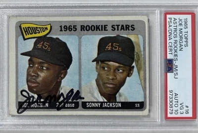 1965 Topps JOE MORGAN HOF PSA 3 BOLD SIGNED AUTO 10 RC ROOKIE Baseball Card #16 - Image 1 of 4