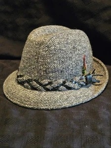 Vtg Tweed Stetson Fedora 7-1/8 Blue/ Gray Weaved Leather Band - Picture 1 of 8