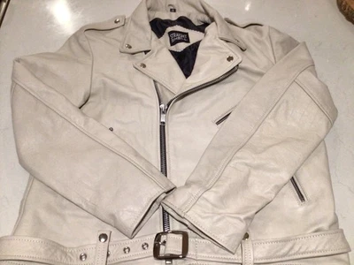 Прямо в ад коммандос мотоциклиста мотоцикла кожаная куртка размер 48 кремовый новый - Изображение 1 из 4