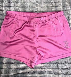 Juicy Couture Pink Satin Sleep Shorts XL Rhinestone Logo Lounge Pajama Bottoms - Picture 1 of 5