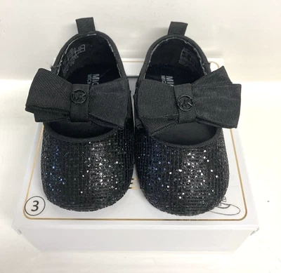 Michael Kors Infantil Ballet Pisos Babyday Negro Brillo 3 Suela Suave Nuevo en Caja Foto 1 de 4