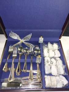 International ROYAL BEAD GOLD Stainless Silverware Flatware 62 Pc With Case See - Picture 1 of 23