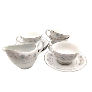 Fine China Of Japan Teetasse Untertasse 4er Set mit Milchkännchen Englischer Garten 1221 Vintage - Bild 1 von 24