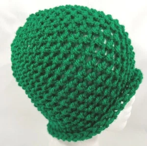 Hand Knit Hat Beanie Emerald Green Teen Women's Men's Wool Blend - Picture 1 of 4