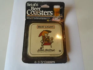 Bud Light Spuds Mackenzie The Original Party Animal 1986 posavasos 6 piezas corcho EE. UU. - Imagen 1 de 3