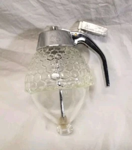 Vintage No-Drip Syrup/ Honey Dispenser Glass Honeycomb Jar Gravity Pour Stopper - Picture 1 of 10