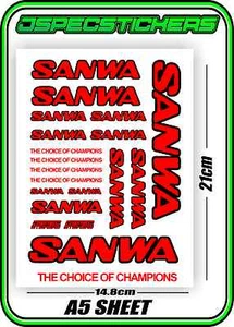 SANWA RC RADIO CONTROL STICKERS MT4 M12 SERVO RX TX CAR BUGGY HOBBY RED BLACK - Picture 1 of 7