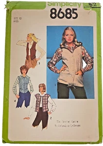 #8685 Simplicity Misses Set of Vests Sewing Pattern Size 12 - Picture 1 of 4
