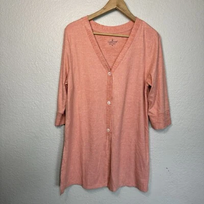 Cuddl Duds Sleep Shirt L Petite Peach Fleece Lined Comfort Sleep Cardigan Cozy - Image 1 of 4