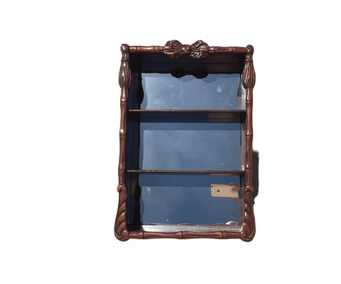Carved Wooden 3 Tier Shelf Unit Vintage Antique Mirrored Display Knick Knacks Cover