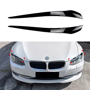 1 Pair Headlight Eyelid Eyebrow Cover For BMW E92 E93 LCI 2010-2012 Gloss Black - Picture 1 of 9