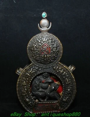 Antiguo Tíbet Bronce Incrustaciones Turquesa Calabaza Buda Biche Palden Lhamo Deidad Estatua Foto 1 de 4