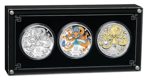 2024 LUNAR SERIES-3 YEAR OF THE DRAGON 1oz SILVER TRIO $1 3-coin Set 3oz-total - Picture 1 of 8