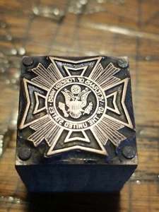 Bloque de impresión tipográfica vintage logotipo publicitario - veteranos de guerras extranjeras - B1 - Imagen 1 de 7