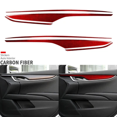 Cubierta de panel de puerta delantera interior de fibra de carbono roja 6 piezas para Cadillac XTS 2013-2019 Foto 1 de 4