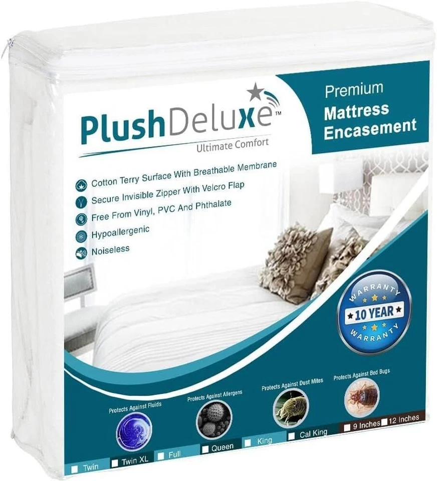 Capa de colchão PlushDeluxe Premium - Capa de cama impermeável com zíper, 6 lados - Imagem 1 de 4