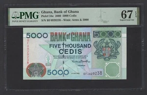 Ghana 5000 Cedis 2000 P34e Uncirculated Graded 67 Top Pop - Picture 1 of 2