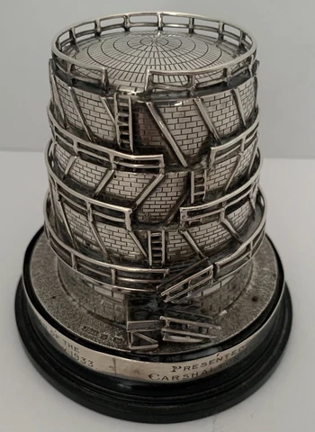 1933 ENGLISH STERLING FIGURAL MODEL GASOMETER GAS HOLDER STORAGE TANK TROPHY Cover
