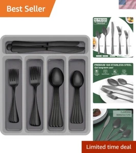 Complete 60-Piece Dining Set: Black Flatware & Organizer for Home and Restaurant - Picture 1 of 8