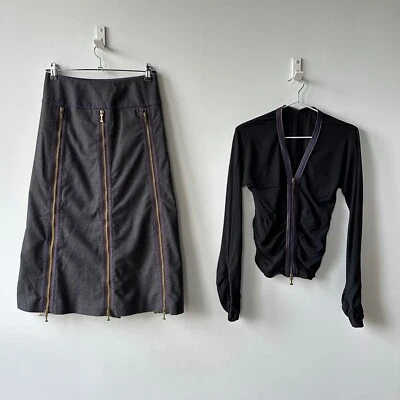 Iceberg 复古 Archive 女式羊毛拉链裙粘纤轰炸机夹克套装 XS — 第 1/4 张图片