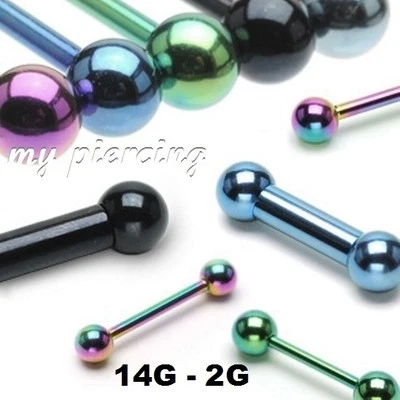 14G to 2G Titanium Anodized 316L Surgical Steel Tongue Ring Nipple Ring Barbell - Image 1 of 4
