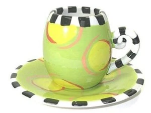 Erich Emmenegger Studio E Demitasse Jester Cup & Saucer Retired Lime Green Dots - Picture 1 of 1