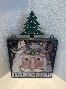 1988 December Santa Claus Christmas Folk Art Wall Plaque Signed Nancy Thomas 8x8 - Picture 1 of 6