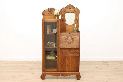 Victorian Antique Carved Oak Side by Side Secretary Desk & Bookcase #45112 Cover