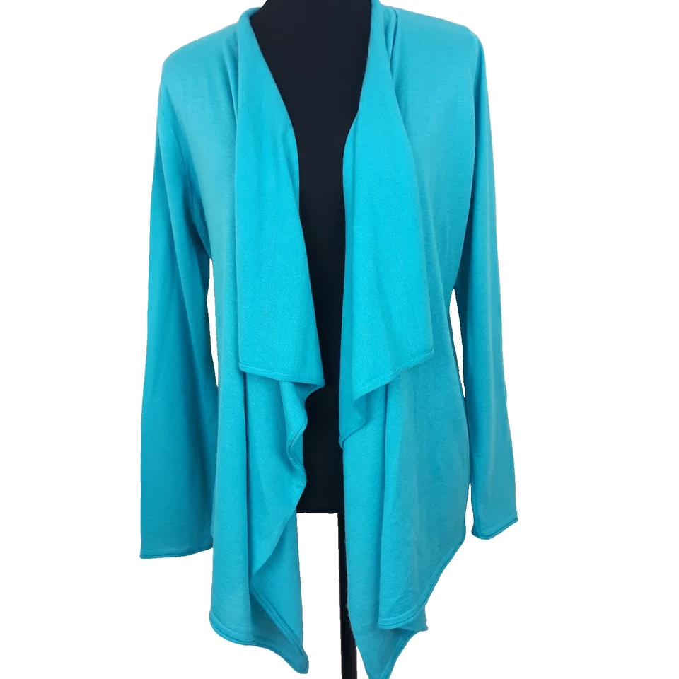 Ellie Tahari Cashmere Silk Cardigan Women's Size Large Open Waterfall Front Aqua - Image 1 of 4