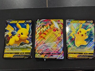 Pokemon Pikachu V (SWSH061, SWSH198) Pikachu VMAX (SWSH286) 3 Card Set NM JUMBO - Image 1 of 4