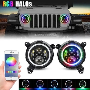 Faro LED RGB Halo DRL + 9" Combo de anillo de montaje para Jeep Wrangler JL 18-2020 - Imagen 1 de 11