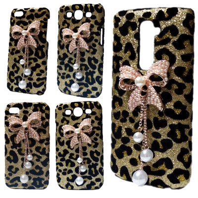 Cute Bling Glitter Bow Rhinestone Diamond Crystal Leopard Case Cover for Phones - Image 1 of 4