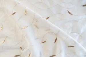 High end embroidered floral gold and white double width sheer fabric by the yard - Picture 1 of 5