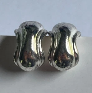 Earrings Vintage Monet Organic Modernist Silver Tone Chunky Stud Clip On 3/4" - Picture 1 of 4