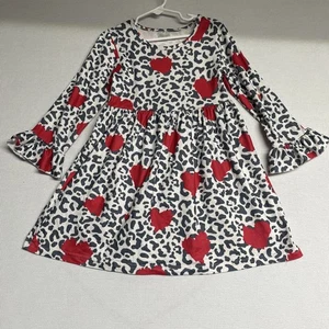 Little Girl’s Long Sleeve Leopard Print Dress With Red Hearts, Size Large - Picture 1 of 2