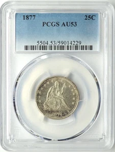 1877 SEATED LIBERTY QUARTER 25C PCGS AU 53 - Picture 1 of 2