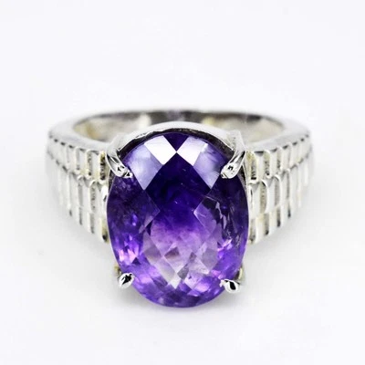Anello da sposa da uomo in argento sterling 925 ametista viola naturale... - Immagine 1 di 4