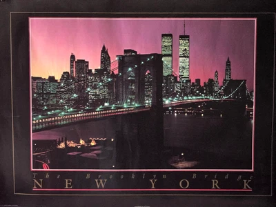 The Twin Towers & The Brooklyn Bridge, NY  Poster (36"x24") by Jim Rudnick - Image 1 of 4