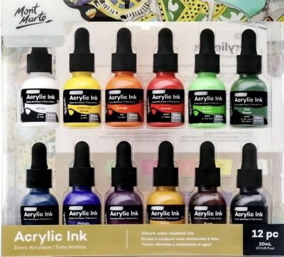 Mont Marte Acrylic Ink Premium 12pc x 20ml (0.7 US fl.oz), 20 ml, Multicolour
