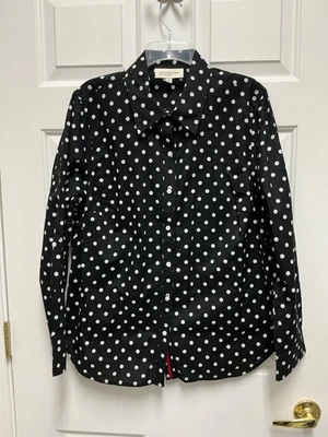 JONES NEW YORK SPORT MUJER TALLA GRANDE 1X BLUSA LUNARES BLANCO Y NEGRO 100% ALGODÓN Foto 1 de 3